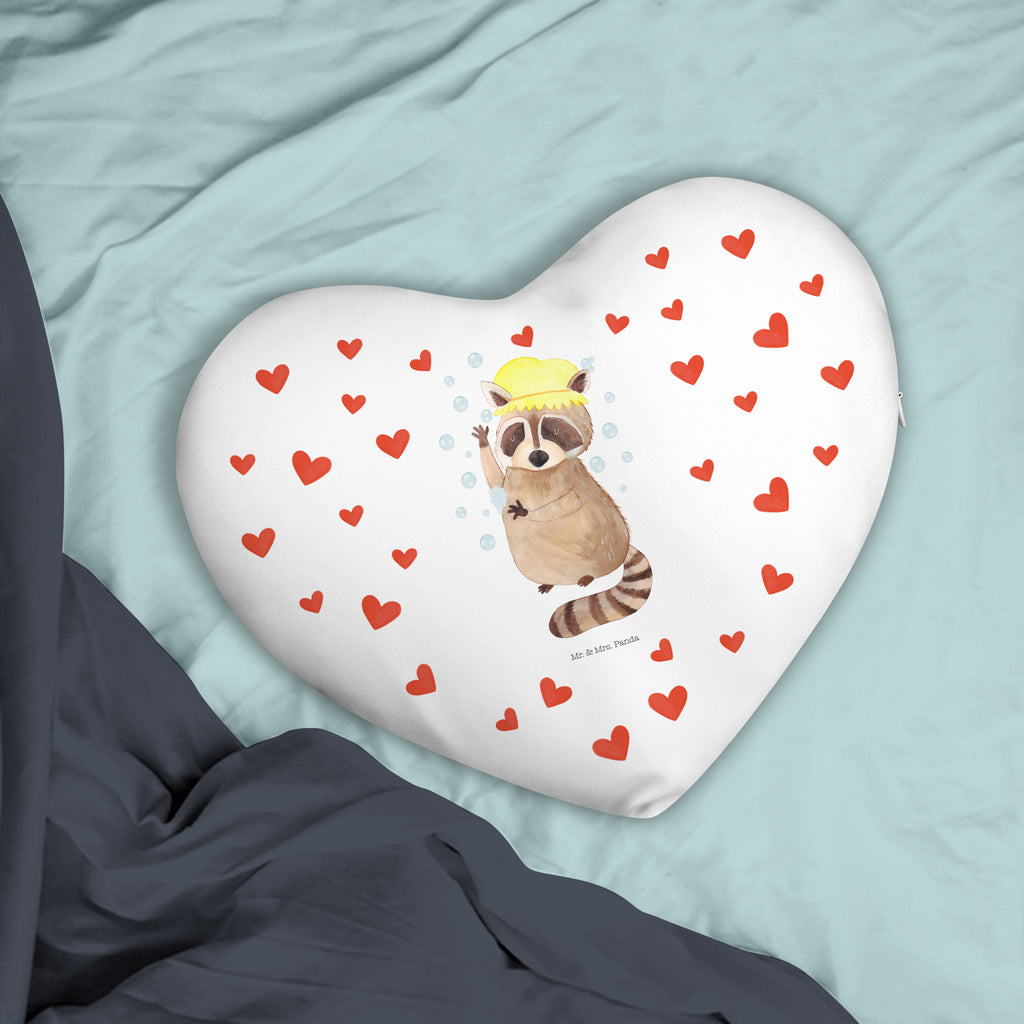 Herzkissen Waschbär Kissen, Herzkissen, Herzform, Herz, Dekokissen, Tiermotive, Gute Laune, lustige Sprüche, Tiere, Waschbär, Tagträumen, Plan, Fröhlich, waschen, Seifenblasen
