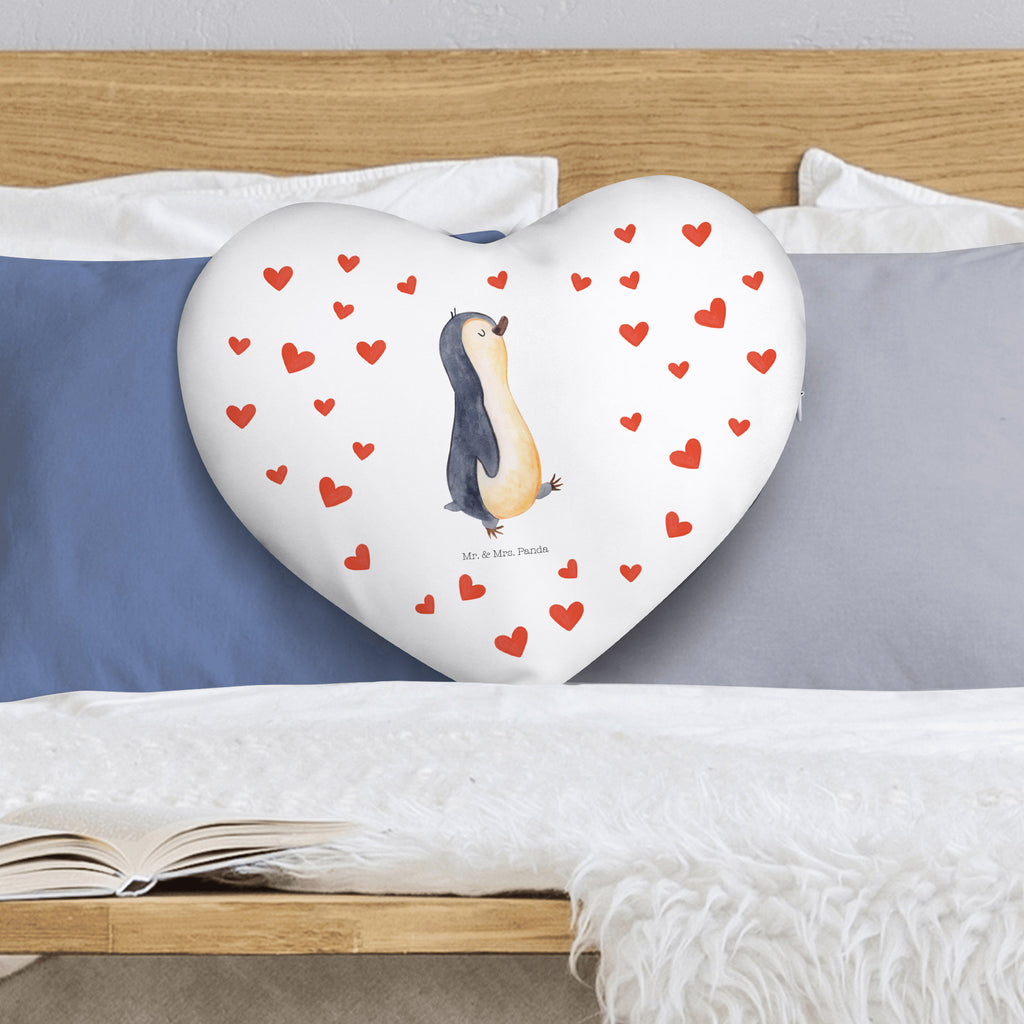Herzkissen Pinguin marschierend Kissen, Herzkissen, Herzform, Herz, Dekokissen, Pinguin, Pinguine, Frühaufsteher, Langschläfer, Bruder, Schwester, Familie