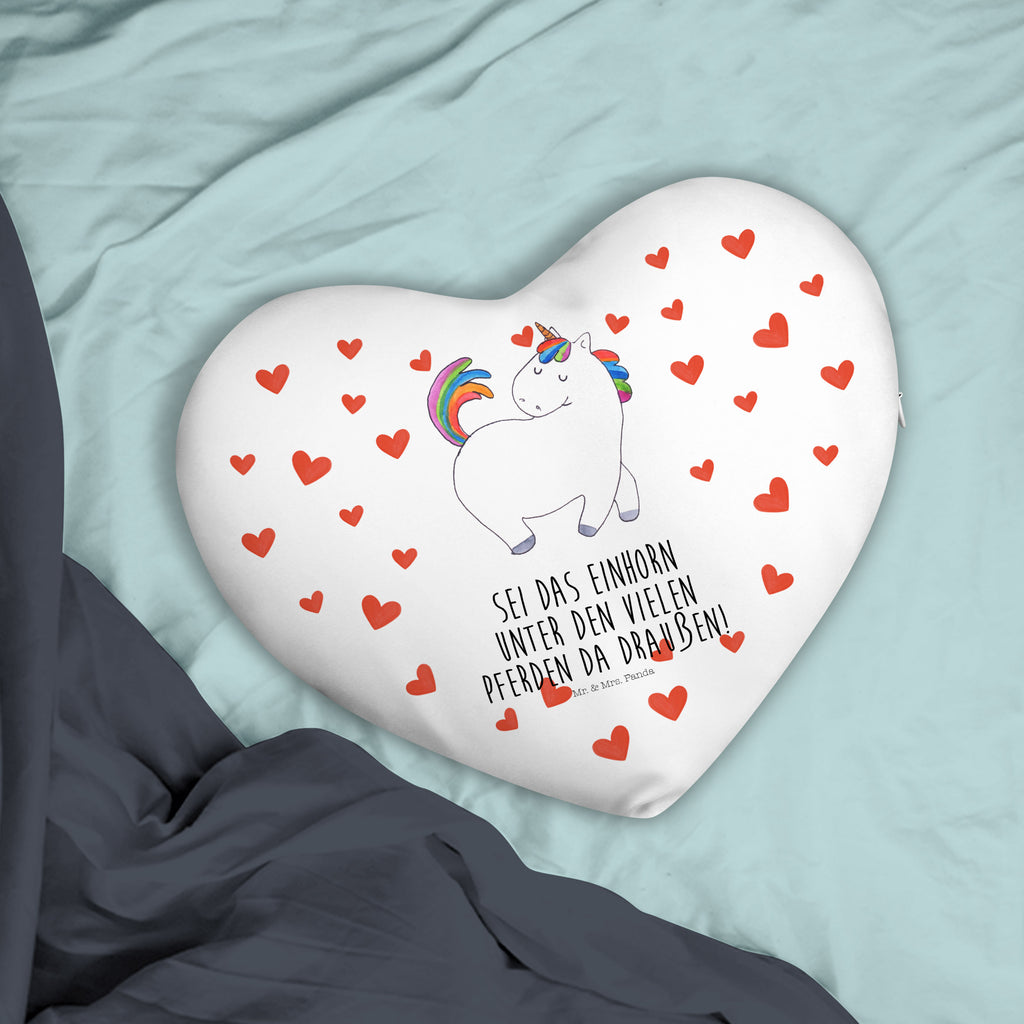 Herzkissen Einhorn stolzierend Kissen, Herzkissen, Herzform, Herz, Dekokissen, Einhorn, Einhörner, Einhorn Deko, Pegasus, Unicorn, stolz, anders, bunt, Pferd, Reiter, Reiten, Freundin, Geschenk