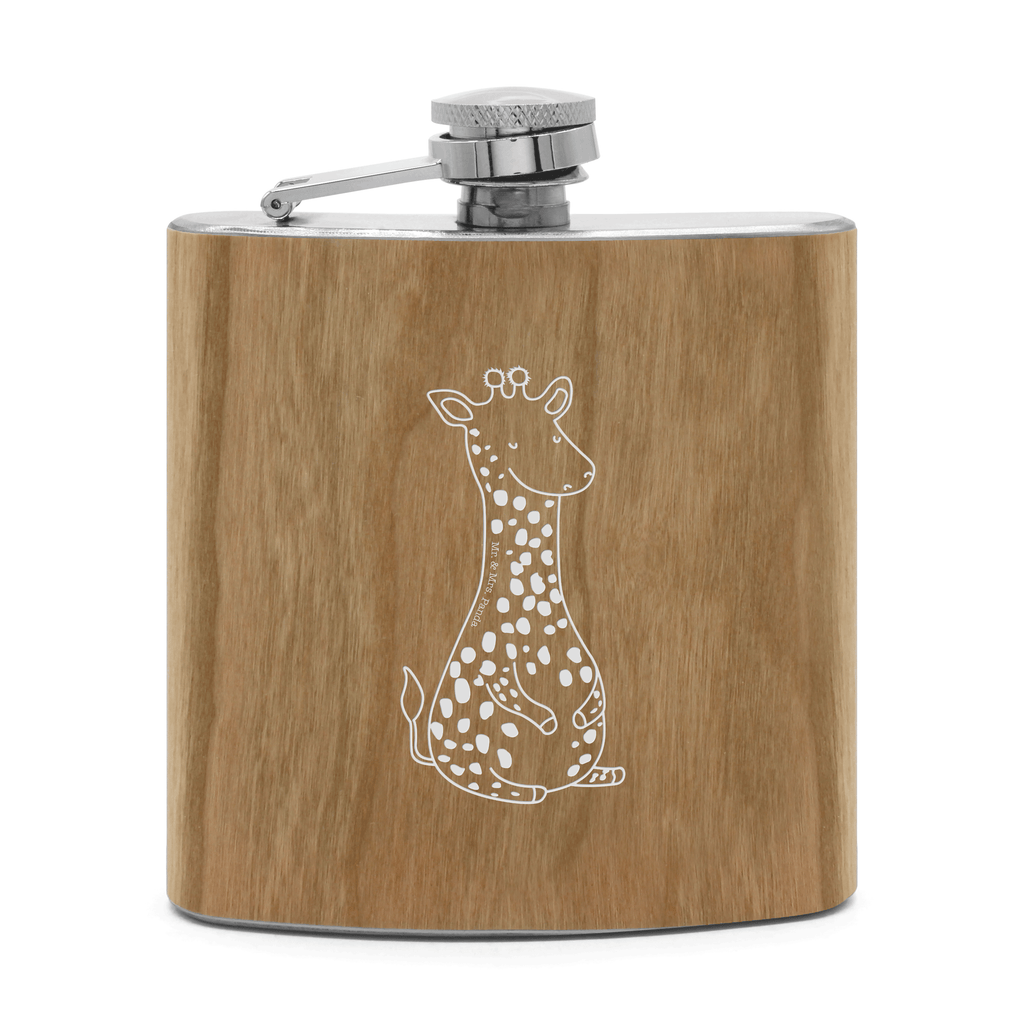 Flachmann Giraffe Zufrieden Flachmann, Edelstahl, hochwertig, Gravur, Taschenflasche, Frauen, Afrika, Wildtiere, Giraffe, Zufrieden, Glück, Abenteuer