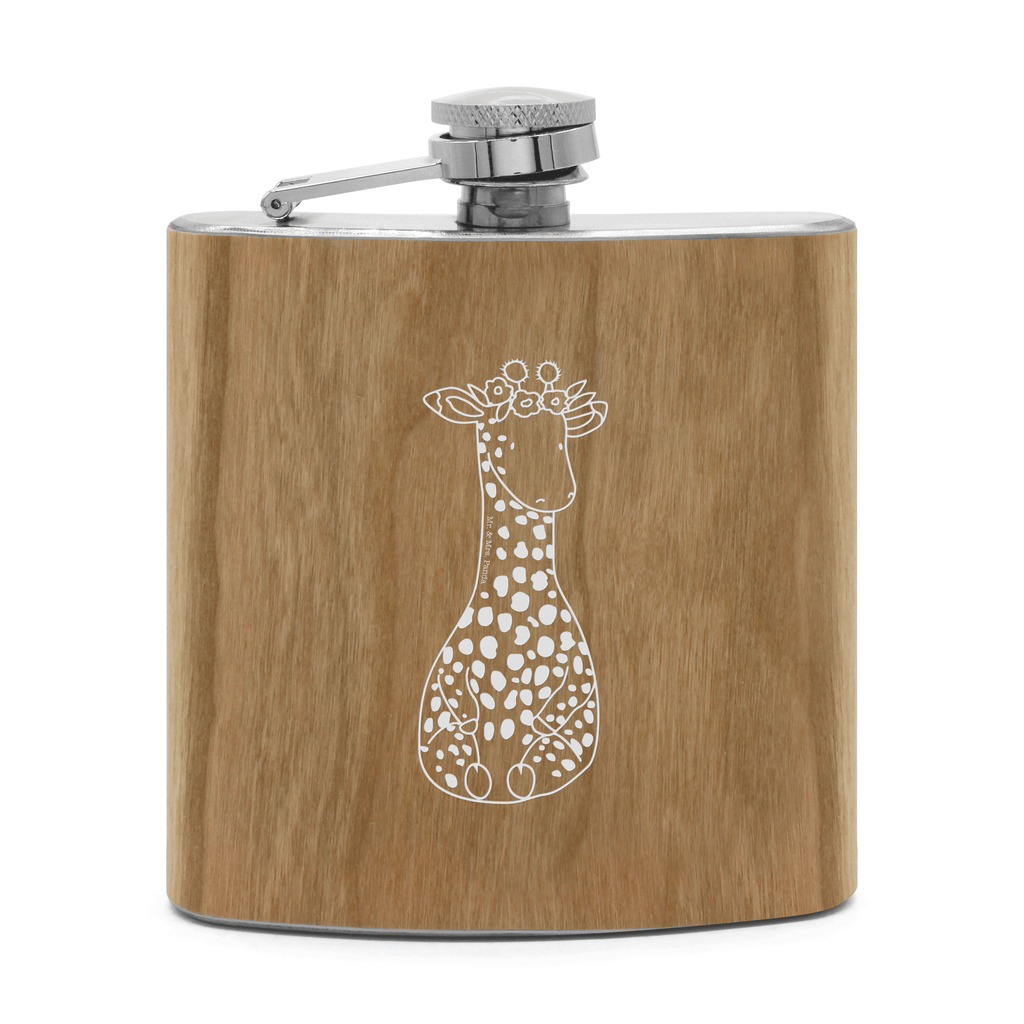 Flachmann Giraffe Blumenkranz Flachmann, Edelstahl, hochwertig, Gravur, Taschenflasche, Frauen, Afrika, Wildtiere, Giraffe, Blumenkranz, Abenteurer, Selbstliebe, Freundin