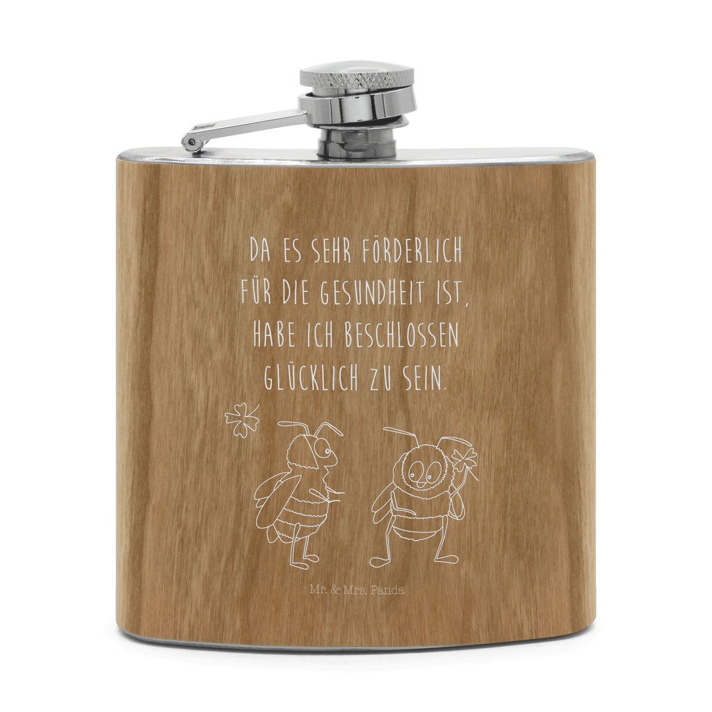 Flachmann Hummeln mit Kleeblatt Flachmann, Edelstahl, hochwertig, Gravur, Taschenflasche, Frauen, Tiermotive, Gute Laune, lustige Sprüche, Tiere, Hummel, Biene, Spruch positiv, Biene Deko, Spruch schön, glücklich sein, glücklich werden, Spruch fröhlich