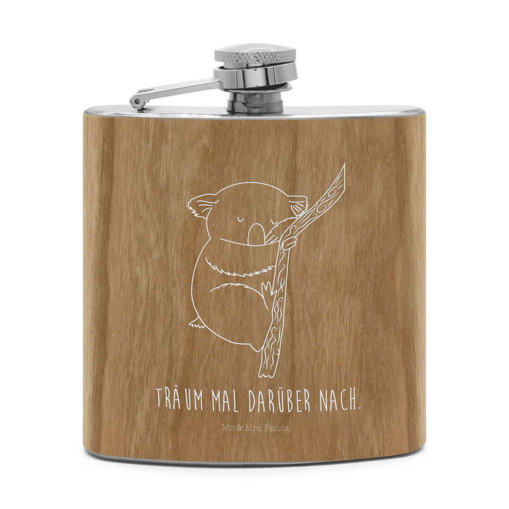 Flachmann Koalabär Flachmann, Edelstahl, hochwertig, Gravur, Taschenflasche, Frauen, Tiermotive, Gute Laune, lustige Sprüche, Tiere, Koala, träumen, Traum, schlafen, Schlafzimmer, Traumland, Bär, Koalabär