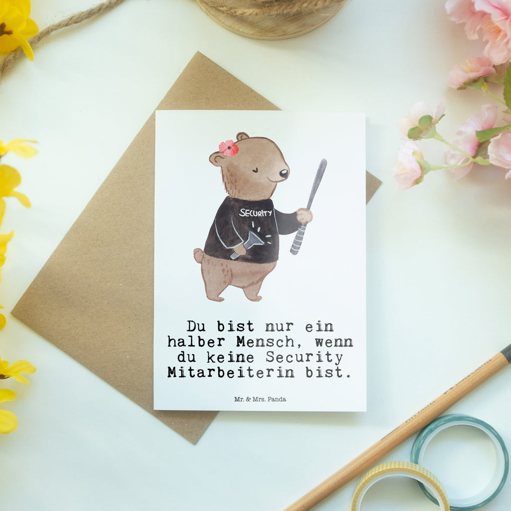 Grußkarte Security Mitarbeiterin mit Herz Klappkarte, Einladungskarte, Glückwunschkarte, Hochzeitskarte, Geburtstagskarte, Karte, Beruf, Ausbildung, Jubiläum, Abschied, Rente, Kollege, Kollegin, Geschenk, Schenken, Arbeitskollege, Mitarbeiter, Firma, Danke, Dankeschön