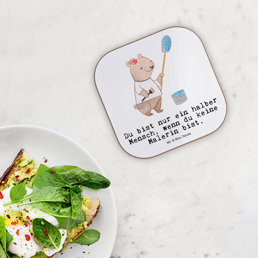 Quadratische Untersetzer Malerin mit Herz Bierdeckel, Glasuntersetzer, Untersetzer Gläser, Getränkeuntersetzer, Beruf, Ausbildung, Jubiläum, Abschied, Rente, Kollege, Kollegin, Geschenk, Schenken, Arbeitskollege, Mitarbeiter, Firma, Danke, Dankeschön, Maler, Malermeisterin, Gesellenprüfung, Meisterprüfung, Malerbetrieb