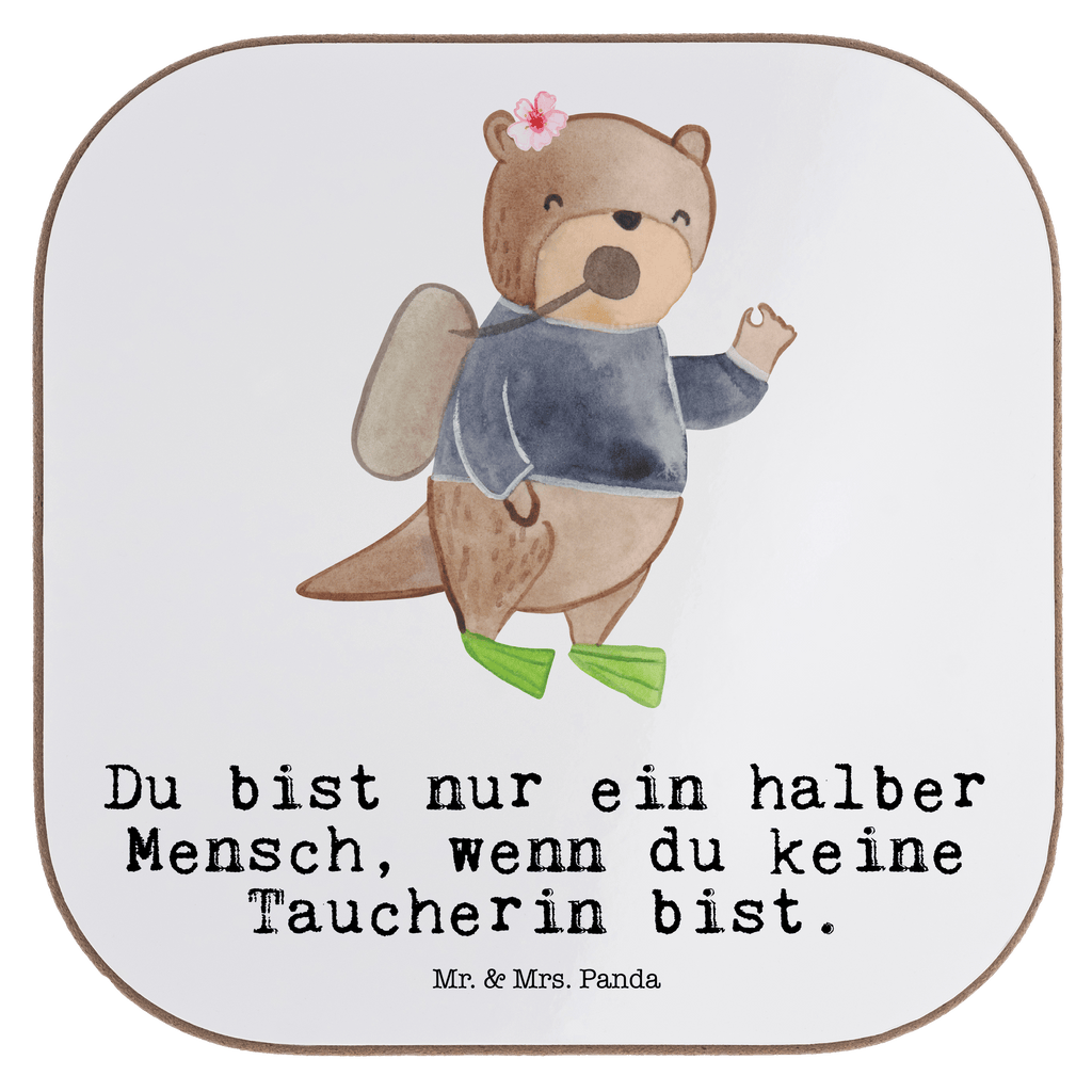 Quadratische Untersetzer Taucherin mit Herz Bierdeckel, Glasuntersetzer, Untersetzer Gläser, Getränkeuntersetzer, Beruf, Ausbildung, Jubiläum, Abschied, Rente, Kollege, Kollegin, Geschenk, Schenken, Arbeitskollege, Mitarbeiter, Firma, Danke, Dankeschön