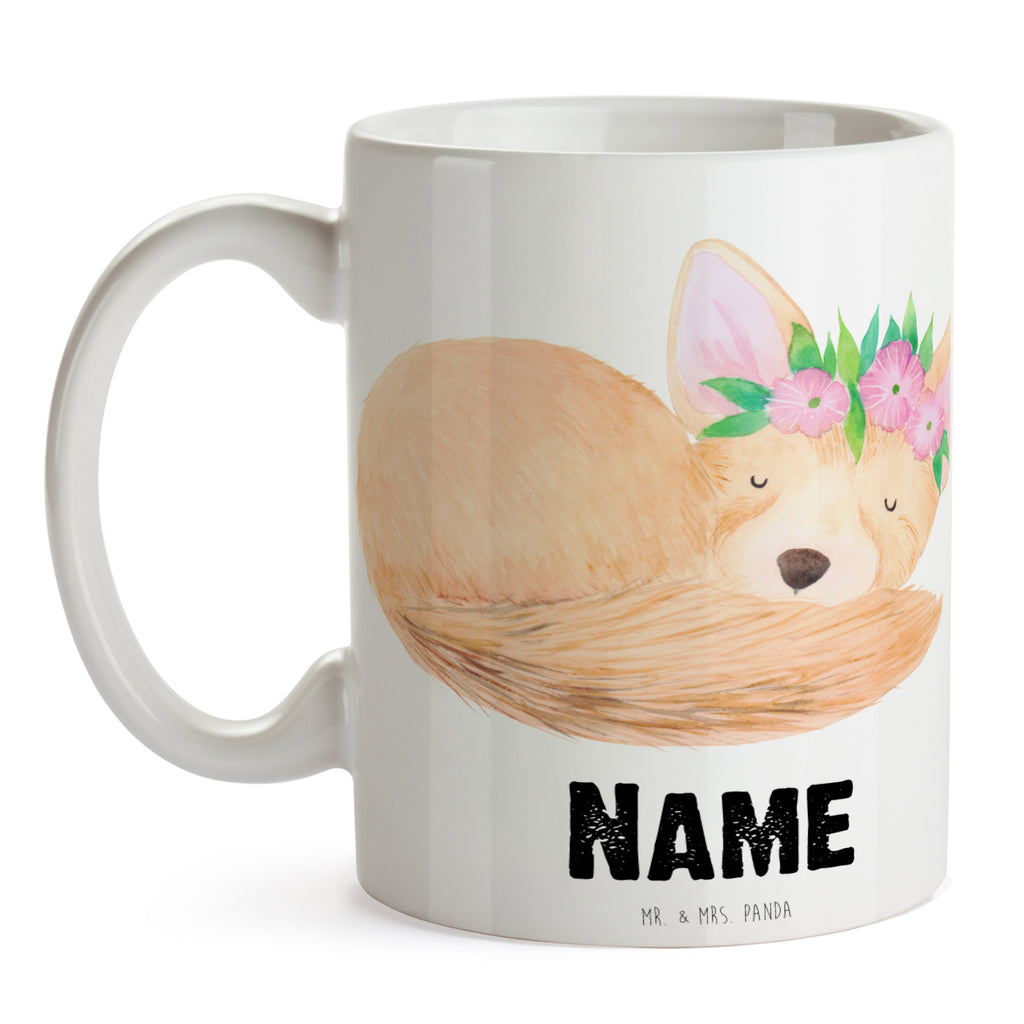 Personalisierte Tasse Wüstenfuchs Blumenkranz Personalisierte Tasse, Namenstasse, Wunschname, Personalisiert, Tasse, Namen, Drucken, Tasse mit Namen, Afrika, Wildtiere, Wüste, Wüstenfuchs, Blumen, Blumenkranz, Glücklich