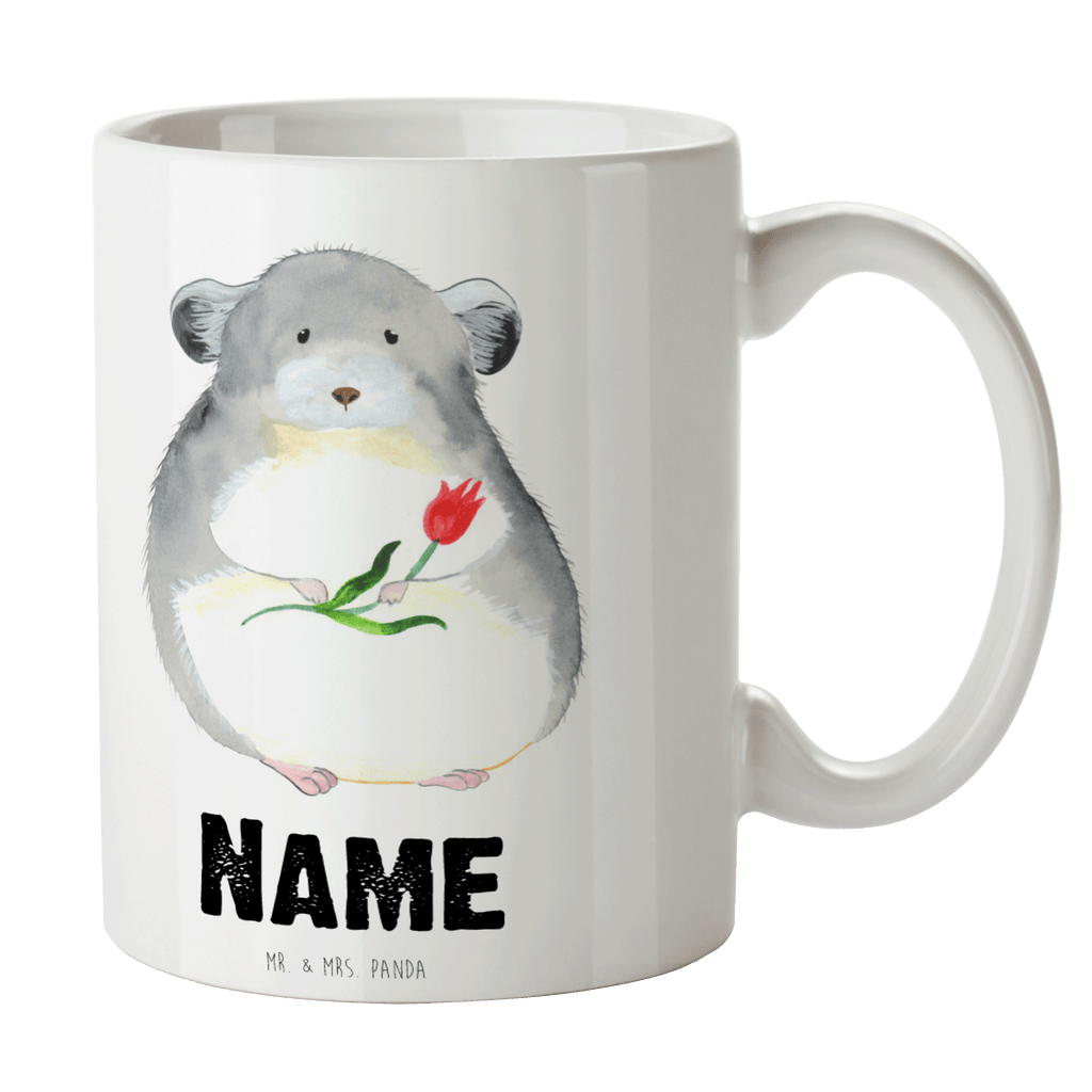 Personalisierte Tasse Chinchilla mit Blume Personalisierte Tasse, Namenstasse, Wunschname, Personalisiert, Tasse, Namen, Drucken, Tasse mit Namen, Tiermotive, Gute Laune, lustige Sprüche, Tiere, Chinchilla, Chinchillas, Liebeskummer, Kummer, Depressionen, traurig sein, Chaos, Glücklichsein, Büro, Büroalltag