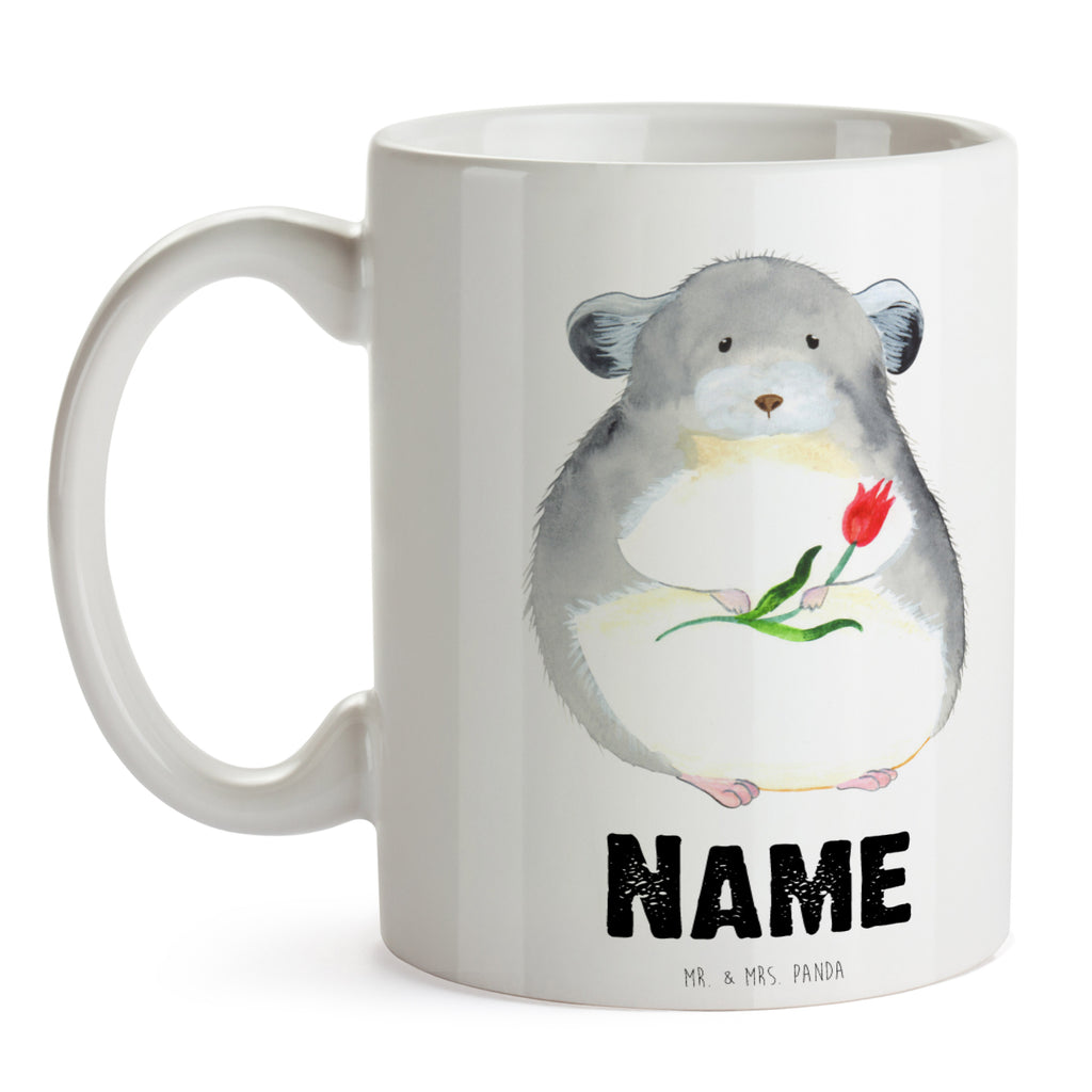 Personalisierte Tasse Chinchilla mit Blume Personalisierte Tasse, Namenstasse, Wunschname, Personalisiert, Tasse, Namen, Drucken, Tasse mit Namen, Tiermotive, Gute Laune, lustige Sprüche, Tiere, Chinchilla, Chinchillas, Liebeskummer, Kummer, Depressionen, traurig sein, Chaos, Glücklichsein, Büro, Büroalltag
