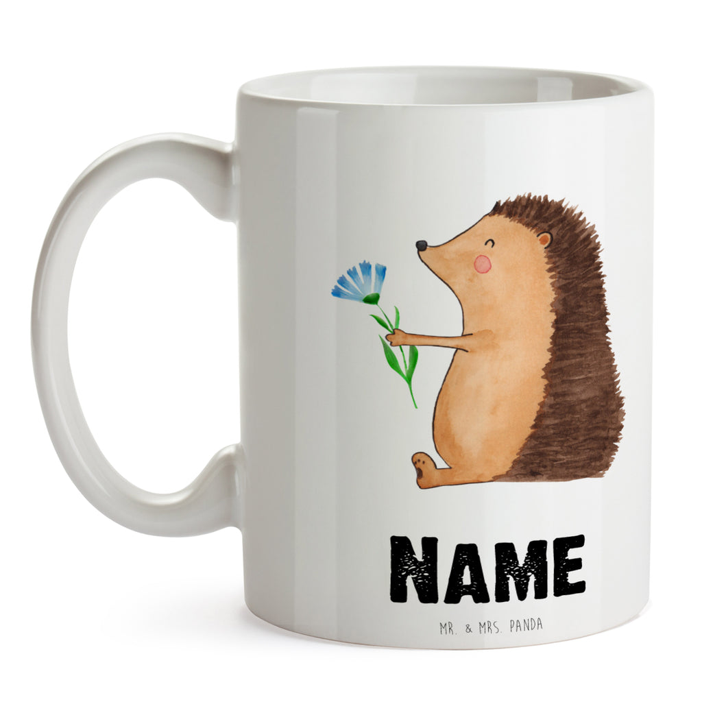 Personalisierte Tasse Igel mit Blume Personalisierte Tasse, Namenstasse, Wunschname, Personalisiert, Tasse, Namen, Drucken, Tasse mit Namen, süße Tiermotive, gute Laune, lustige Sprüche, Tiere, Igel, Gute Besserung, Genesungswünsche, Krankheit, Krankenhaus, krank, Besuch