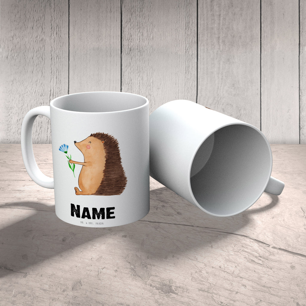 Personalisierte Tasse Igel mit Blume Personalisierte Tasse, Namenstasse, Wunschname, Personalisiert, Tasse, Namen, Drucken, Tasse mit Namen, süße Tiermotive, gute Laune, lustige Sprüche, Tiere, Igel, Gute Besserung, Genesungswünsche, Krankheit, Krankenhaus, krank, Besuch