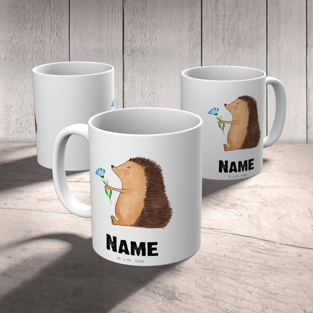 Personalisierte Tasse Igel mit Blume Personalisierte Tasse, Namenstasse, Wunschname, Personalisiert, Tasse, Namen, Drucken, Tasse mit Namen, süße Tiermotive, gute Laune, lustige Sprüche, Tiere, Igel, Gute Besserung, Genesungswünsche, Krankheit, Krankenhaus, krank, Besuch
