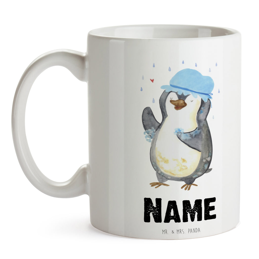 Personalisierte Tasse Pinguin duscht Personalisierte Tasse, Namenstasse, Wunschname, Personalisiert, Tasse, Namen, Drucken, Tasse mit Namen, Pinguin, Pinguine, Dusche, duschen, Lebensmotto, Motivation, Neustart, Neuanfang, glücklich sein