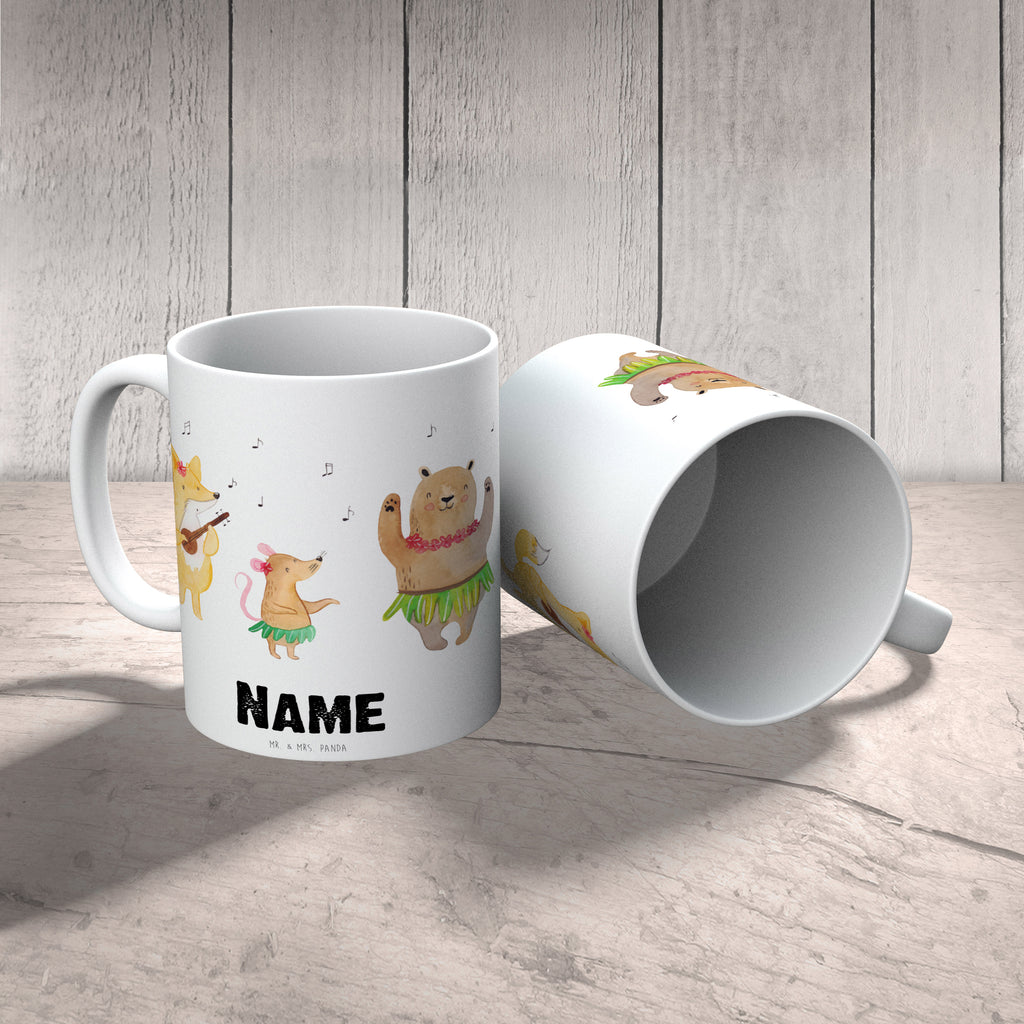 Personalisierte Tasse Waldtiere Aloha Personalisierte Tasse, Namenstasse, Wunschname, Personalisiert, Tasse, Namen, Drucken, Tasse mit Namen, süße Tiermotive, gute Laune, lustige Sprüche, Tiere, Wald, Waldtiere, Musik, Aloha, Bär, Hase, Igel, Tanzen, Leben, Lachen