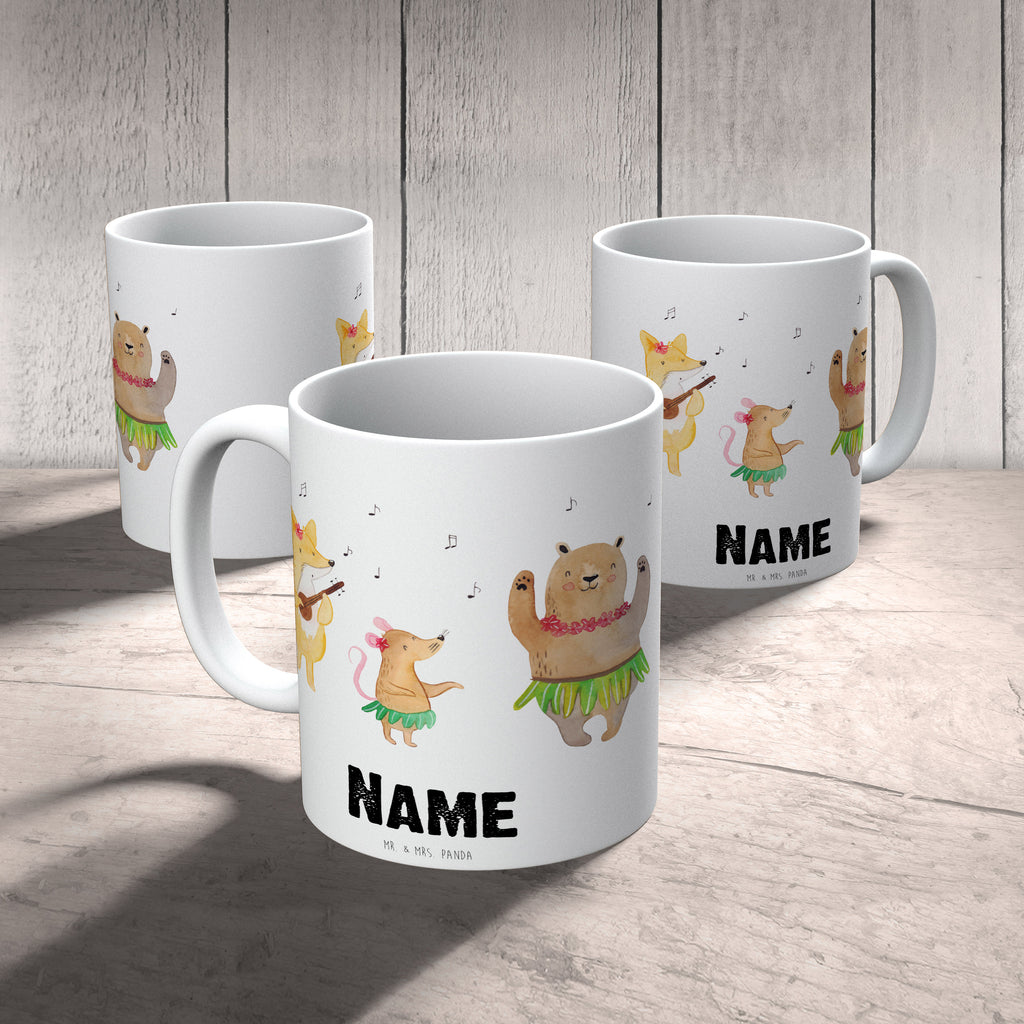 Personalisierte Tasse Waldtiere Aloha Personalisierte Tasse, Namenstasse, Wunschname, Personalisiert, Tasse, Namen, Drucken, Tasse mit Namen, süße Tiermotive, gute Laune, lustige Sprüche, Tiere, Wald, Waldtiere, Musik, Aloha, Bär, Hase, Igel, Tanzen, Leben, Lachen