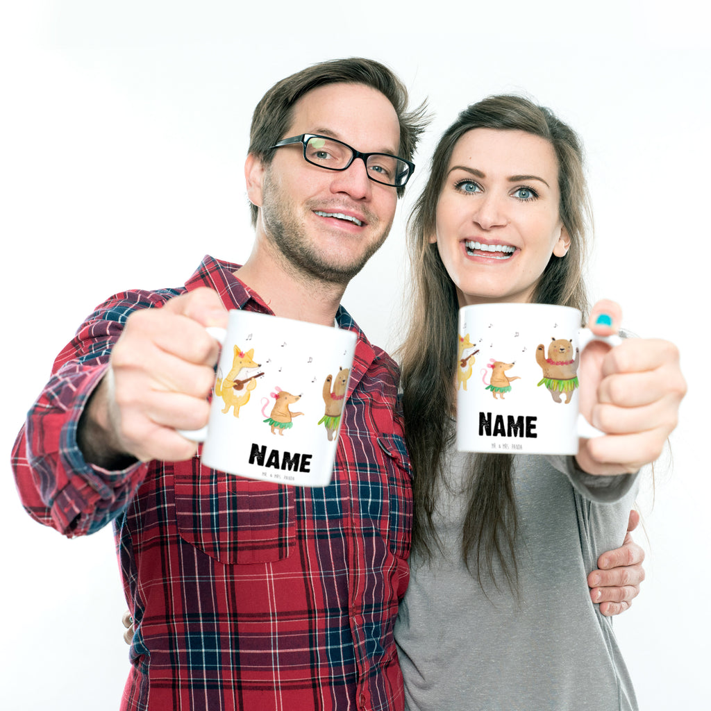 Personalisierte Tasse Waldtiere Aloha Personalisierte Tasse, Namenstasse, Wunschname, Personalisiert, Tasse, Namen, Drucken, Tasse mit Namen, süße Tiermotive, gute Laune, lustige Sprüche, Tiere, Wald, Waldtiere, Musik, Aloha, Bär, Hase, Igel, Tanzen, Leben, Lachen
