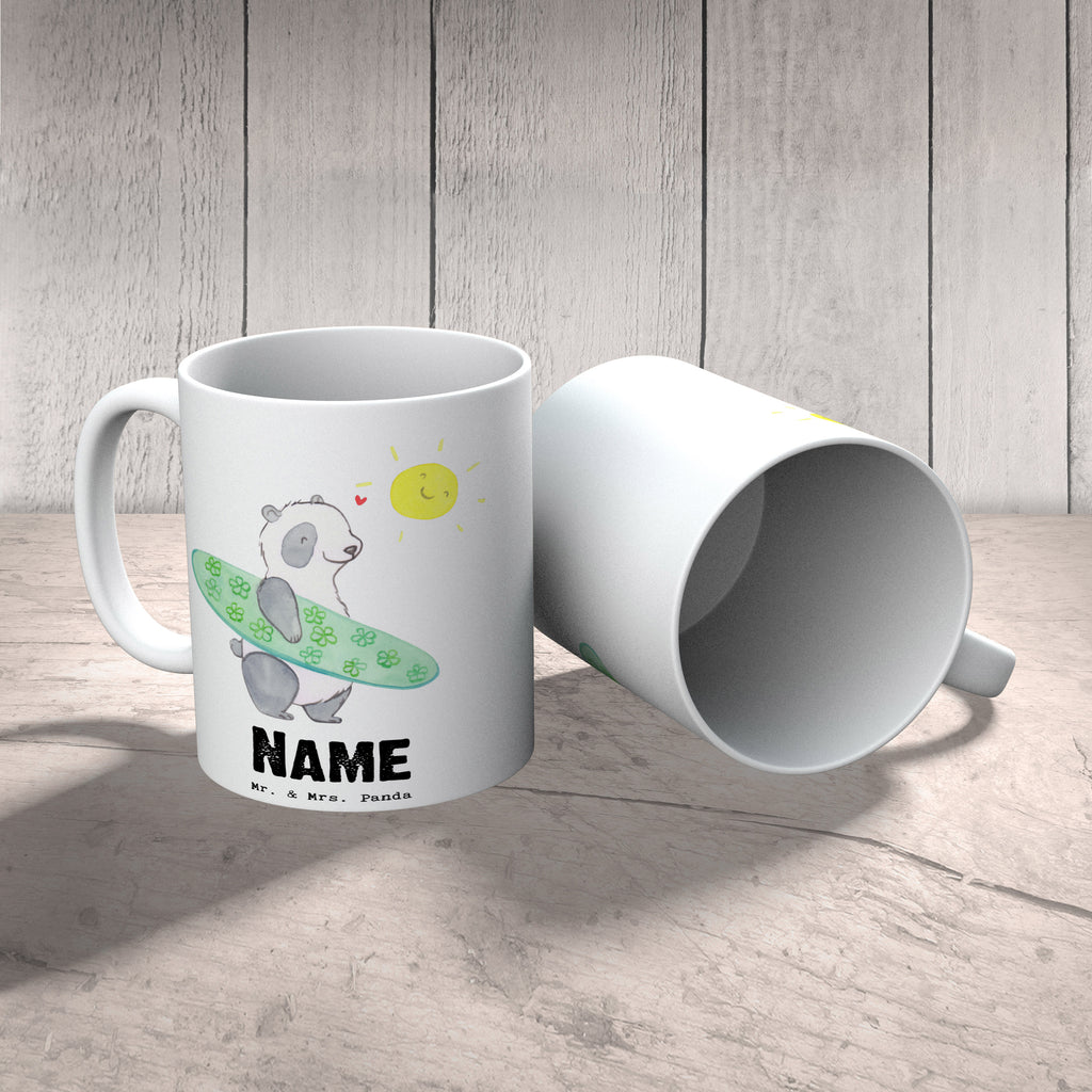 Personalisierte Tasse Panda Surfen Tage Personalisierte Tasse, Namenstasse, Wunschname, Personalisiert, Tasse, Namen, Drucken, Tasse mit Namen, Geschenk, Sport, Sportart, Hobby, Schenken, Danke, Dankeschön, Auszeichnung, Gewinn, Sportler, Wellenreiten, Surfen, Surfschule
