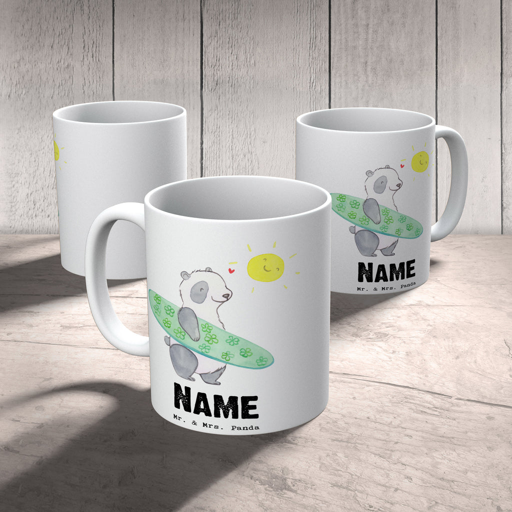 Personalisierte Tasse Panda Surfen Tage Personalisierte Tasse, Namenstasse, Wunschname, Personalisiert, Tasse, Namen, Drucken, Tasse mit Namen, Geschenk, Sport, Sportart, Hobby, Schenken, Danke, Dankeschön, Auszeichnung, Gewinn, Sportler, Wellenreiten, Surfen, Surfschule
