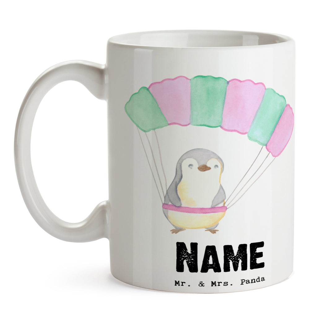 Personalisierte Tasse Pinguin Fallschirm springen Tage Personalisierte Tasse, Namenstasse, Wunschname, Personalisiert, Tasse, Namen, Drucken, Tasse mit Namen, Geschenk, Sport, Sportart, Hobby, Schenken, Danke, Dankeschön, Auszeichnung, Gewinn, Sportler, Fallschirmspringen, Skydive, Fallschirmsprung