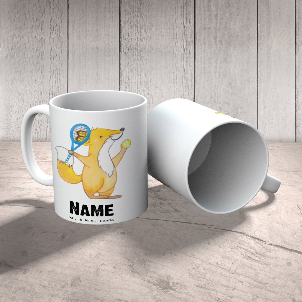 Personalisierte Tasse Fuchs Tennis spielen Tage Personalisierte Tasse, Namenstasse, Wunschname, Personalisiert, Tasse, Namen, Drucken, Tasse mit Namen, Geschenk, Sport, Sportart, Hobby, Schenken, Danke, Dankeschön, Auszeichnung, Gewinn, Sportler, Tennis spielen, Tennisclub, Tennisverein, Tennis Turnier, Ballsportart