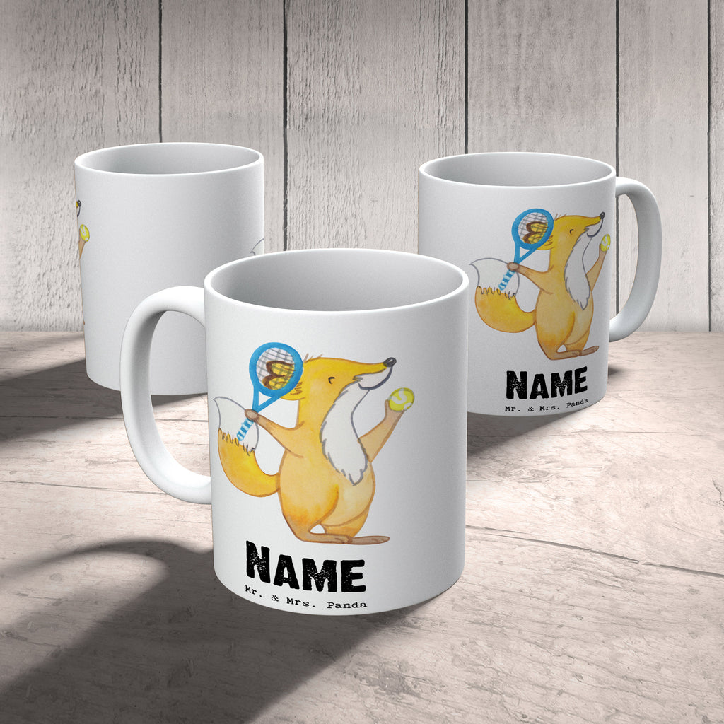 Personalisierte Tasse Fuchs Tennis spielen Tage Personalisierte Tasse, Namenstasse, Wunschname, Personalisiert, Tasse, Namen, Drucken, Tasse mit Namen, Geschenk, Sport, Sportart, Hobby, Schenken, Danke, Dankeschön, Auszeichnung, Gewinn, Sportler, Tennis spielen, Tennisclub, Tennisverein, Tennis Turnier, Ballsportart