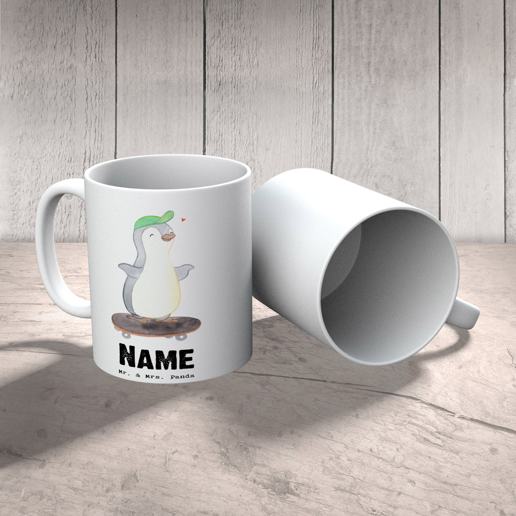Personalisierte Tasse Pinguin Skateboarden Tage Personalisierte Tasse, Namenstasse, Wunschname, Personalisiert, Tasse, Namen, Drucken, Tasse mit Namen, Geschenk, Sport, Sportart, Hobby, Schenken, Danke, Dankeschön, Auszeichnung, Gewinn, Sportler, Skateboarden, Skateboard fahren, Skaten, Skateboard, Skateplatz