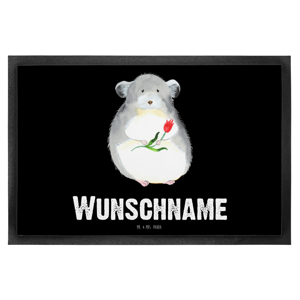 Personalisierte Fußmatte Chinchilla mit Blume Personalisierte Fußmatte, Fußmatte mit Namen, Personalisieruung, Personalisiert, Fußmatte bedrucken, Türvorleger mit Namen, Haustürmatte personalisiert, Namensfussmatte, Wunschnamen, Bedrucken, Türvorleger personalisiert, süße Tiermotive, gute Laune, lustige Sprüche, Tiere, Chinchilla, Chinchillas, Liebeskummer, Kummer, Depressionen, traurig sein, Chaos, Glücklichsein, Büro, Büroalltag