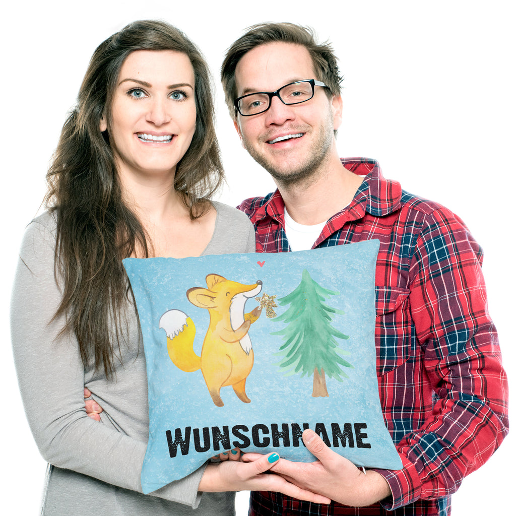 Personalisiertes Kissen Fuchs  Weihnachtsbaum Kissen, personalisiert, Name, Wunschname, bedrucken, Kopfkissen, Winter, Weihnachten, Weihnachtsdeko, Nikolaus, Advent, Heiligabend, Wintermotiv, Weihnachtsmann, Weihnachtstage, Fuchs, Schlittschuh, Weihnachtszeit, Weihnachtsdekoration