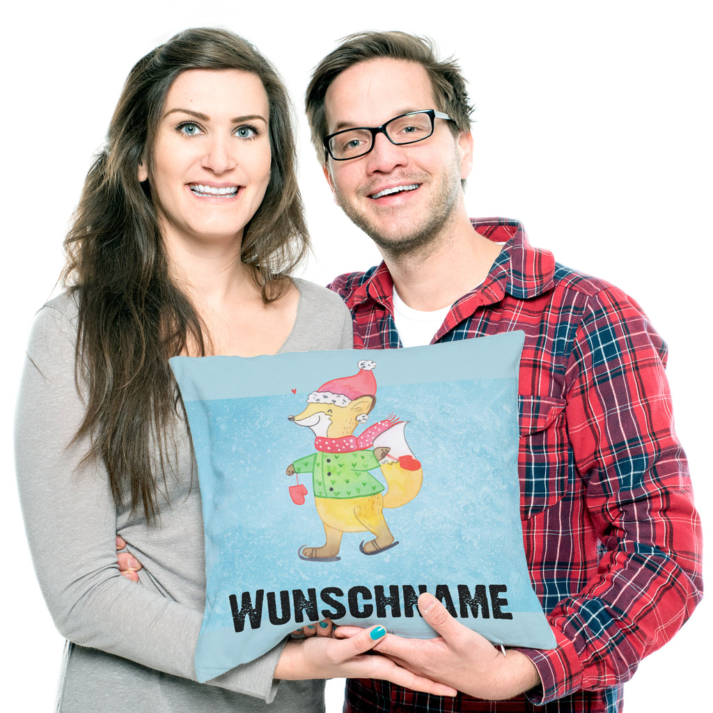 Personalisiertes Kissen Fuchs  Schlittschuhe Kissen, personalisiert, Name, Wunschname, bedrucken, Kopfkissen, Winter, Weihnachten, Weihnachtsdeko, Nikolaus, Advent, Heiligabend, Wintermotiv, Weihnachtsmann, Weihnachtstage, Weihnachtsbaum, Tannenbaum, Weihnachtszeit