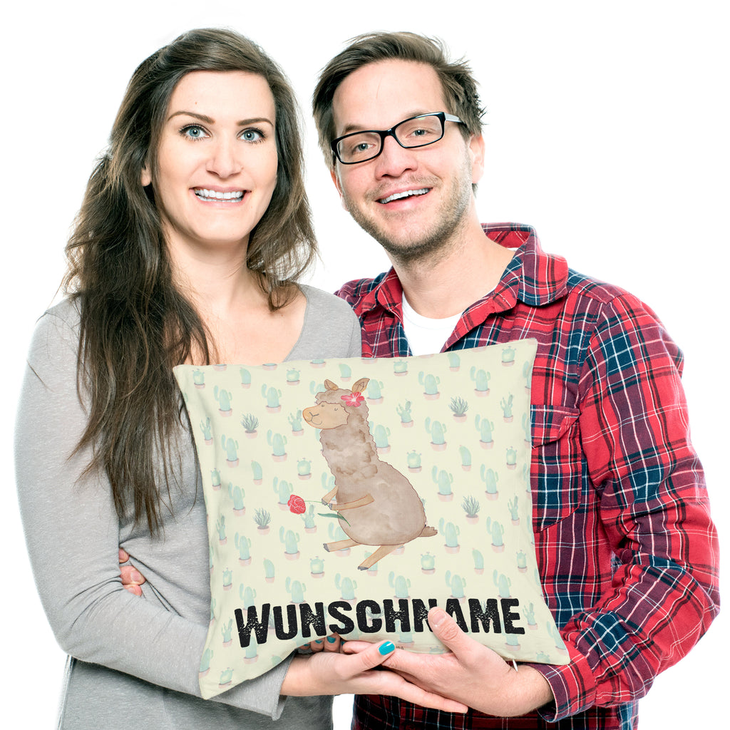 Personalisiertes Kissen Alpaka Blume Kissen, personalisiert, Name, Wunschname, bedrucken, Kopfkissen, Alpaka, Lama, Blume, Lamas, Alpaka Zitat, Alpaka Spruch, Alpaka Dekor, Alpaka Geschenk, Alpaka Dekoration, Alpaka Witz, Motiv Alpaka