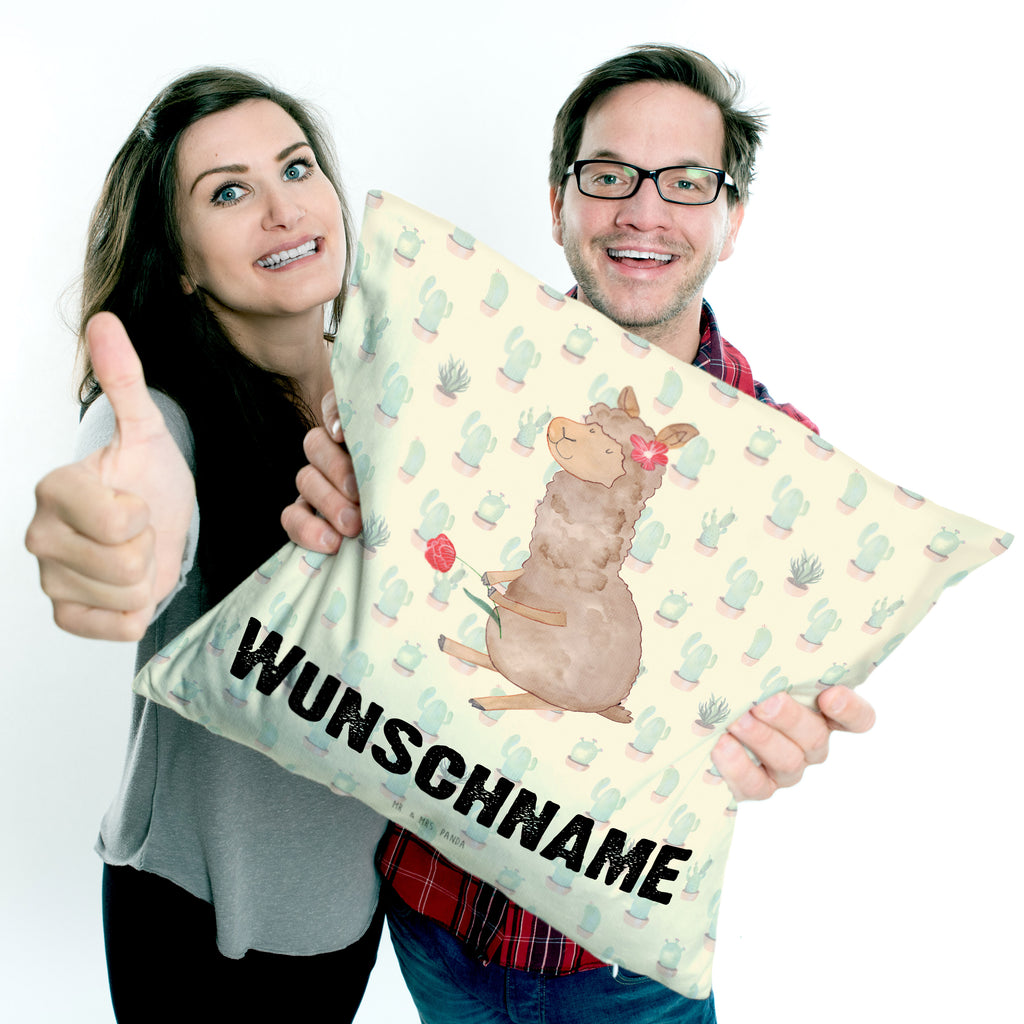 Personalisiertes Kissen Alpaka Blume Kissen, personalisiert, Name, Wunschname, bedrucken, Kopfkissen, Alpaka, Lama, Blume, Lamas, Alpaka Zitat, Alpaka Spruch, Alpaka Dekor, Alpaka Geschenk, Alpaka Dekoration, Alpaka Witz, Motiv Alpaka
