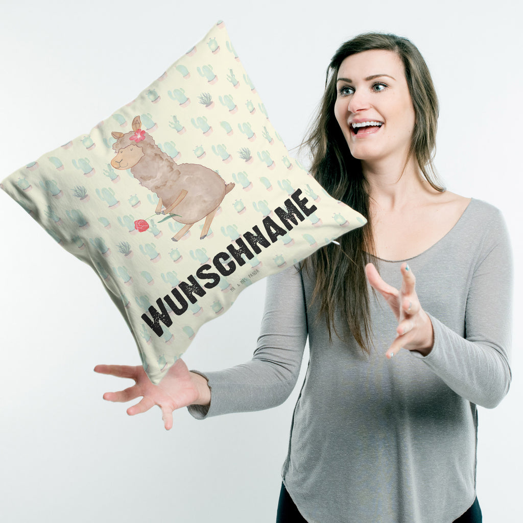 Personalisiertes Kissen Alpaka Blume Kissen, personalisiert, Name, Wunschname, bedrucken, Kopfkissen, Alpaka, Lama, Blume, Lamas, Alpaka Zitat, Alpaka Spruch, Alpaka Dekor, Alpaka Geschenk, Alpaka Dekoration, Alpaka Witz, Motiv Alpaka