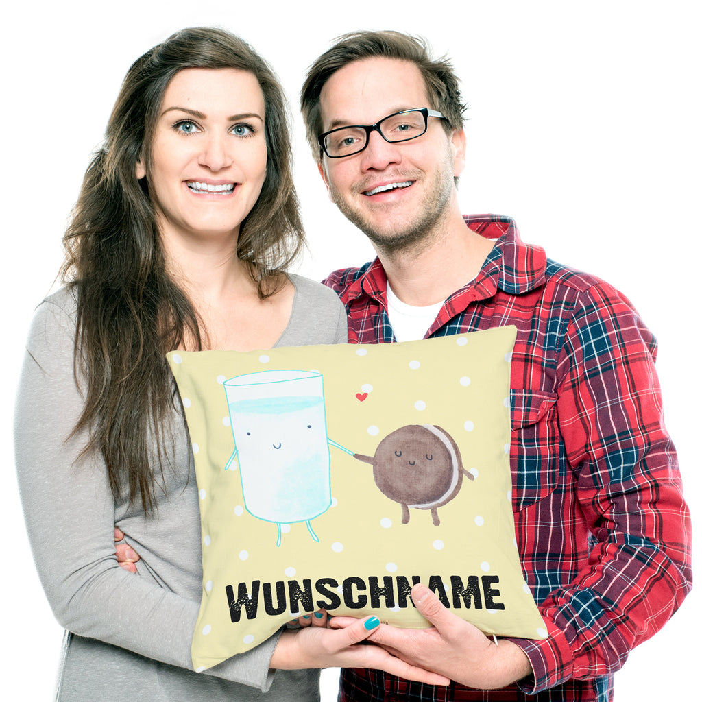Personalisiertes Kissen Milch & Keks Kissen, personalisiert, Name, Wunschname, bedrucken, Kopfkissen, süße Tiermotive, gute Laune, lustige Sprüche, Tiere, Milk, Cookie, Milch, Keks, Kekse, Kaffee, Einladung Frühstück, Motiv süß, romantisch, perfektes Paar