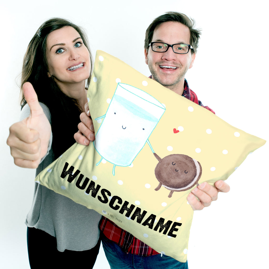 Personalisiertes Kissen Milch & Keks Kissen, personalisiert, Name, Wunschname, bedrucken, Kopfkissen, süße Tiermotive, gute Laune, lustige Sprüche, Tiere, Milk, Cookie, Milch, Keks, Kekse, Kaffee, Einladung Frühstück, Motiv süß, romantisch, perfektes Paar