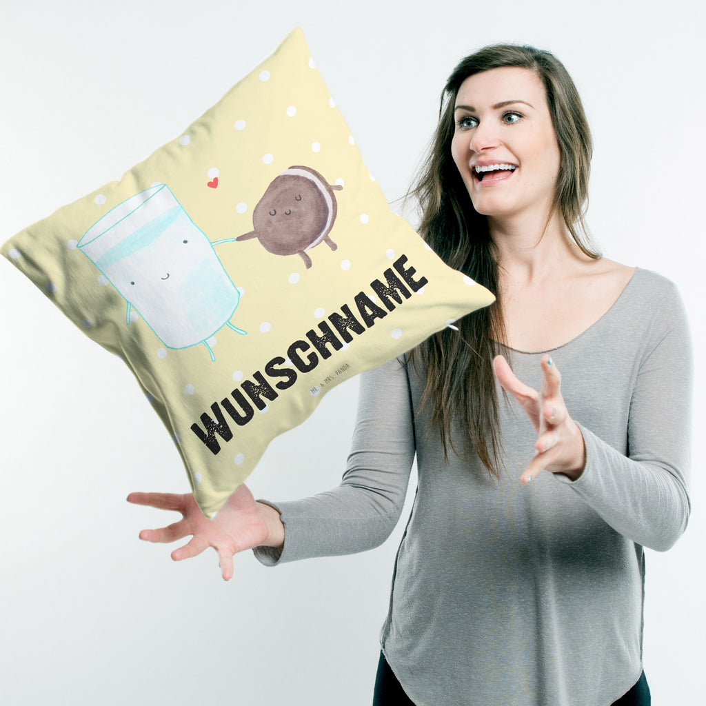 Personalisiertes Kissen Milch & Keks Kissen, personalisiert, Name, Wunschname, bedrucken, Kopfkissen, süße Tiermotive, gute Laune, lustige Sprüche, Tiere, Milk, Cookie, Milch, Keks, Kekse, Kaffee, Einladung Frühstück, Motiv süß, romantisch, perfektes Paar