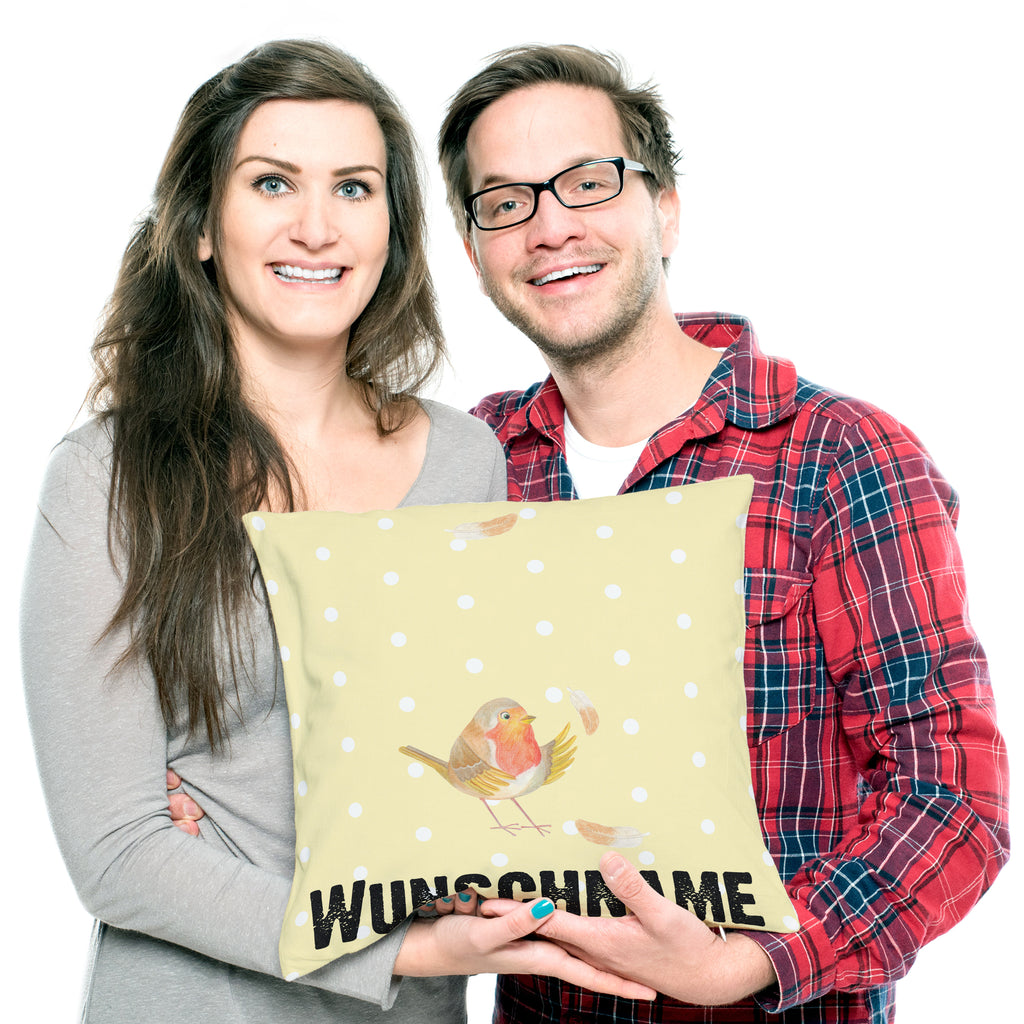 Personalisiertes Kissen Rotkehlchen mit Federn Kissen, personalisiert, Name, Wunschname, bedrucken, Kopfkissen, Tiermotive, Gute Laune, lustige Sprüche, Tiere, What if i fall, Rotkehlchen, Spruch Motivation, Spruch Mut, Vogel, Motivation Sprüche, Motivationsbilder, fliegen