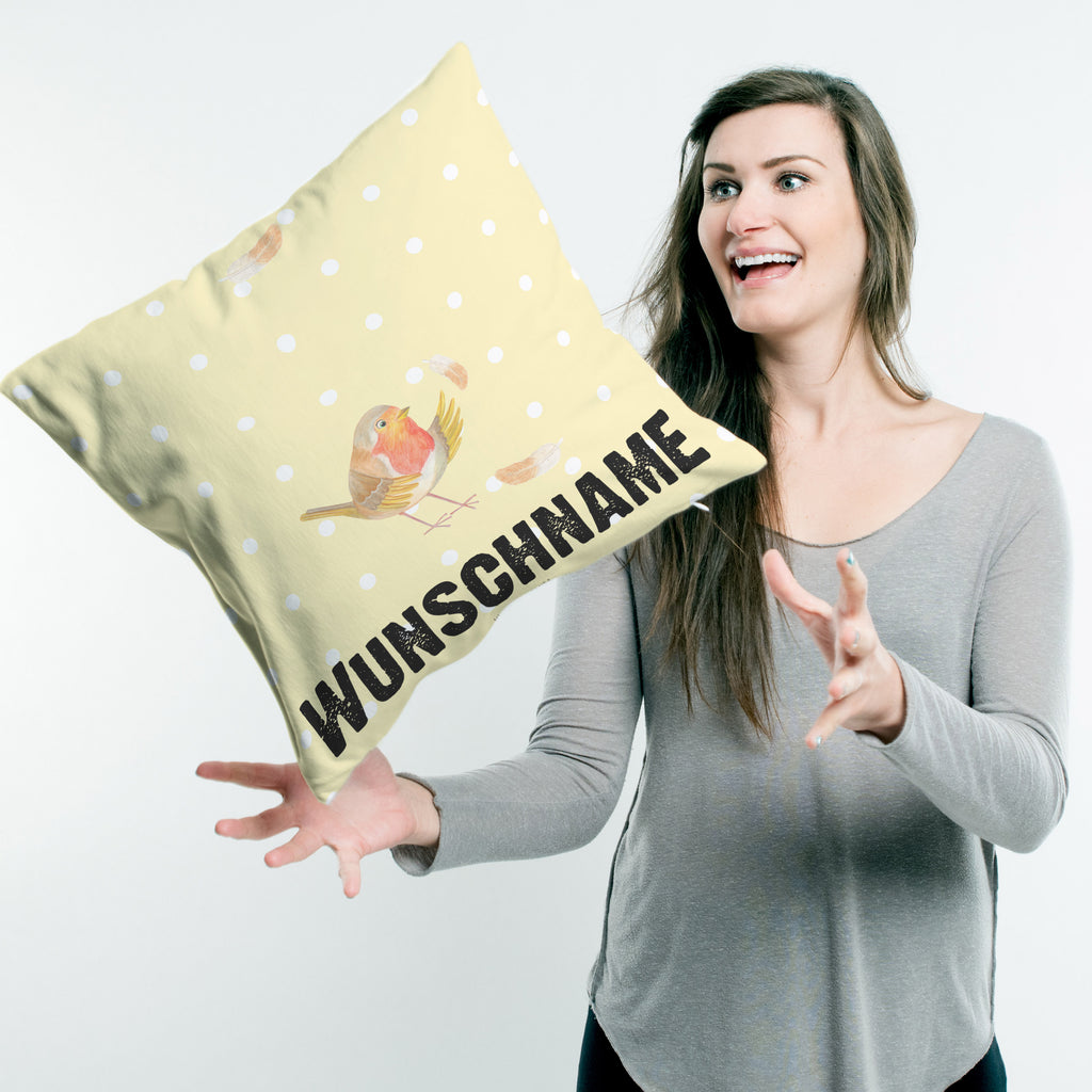 Personalisiertes Kissen Rotkehlchen mit Federn Kissen, personalisiert, Name, Wunschname, bedrucken, Kopfkissen, Tiermotive, Gute Laune, lustige Sprüche, Tiere, What if i fall, Rotkehlchen, Spruch Motivation, Spruch Mut, Vogel, Motivation Sprüche, Motivationsbilder, fliegen