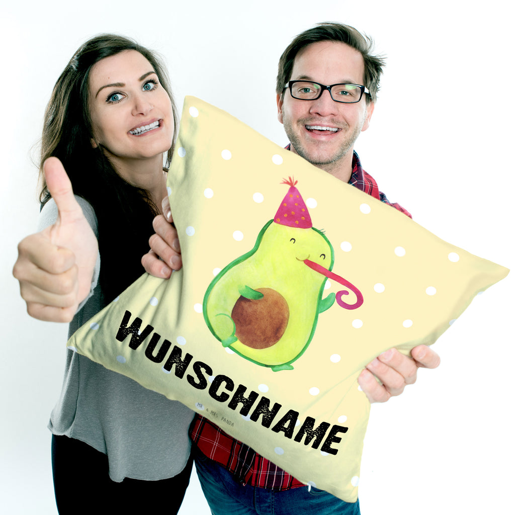Personalisiertes Kissen Avocado Partyhupe Kissen, personalisiert, Name, Wunschname, bedrucken, Kopfkissen, Avocado, Veggie, Vegan, Gesund, Party, Feierlichkeit, Feier, Fete, Geburtstag, Gute Laune, Tröte