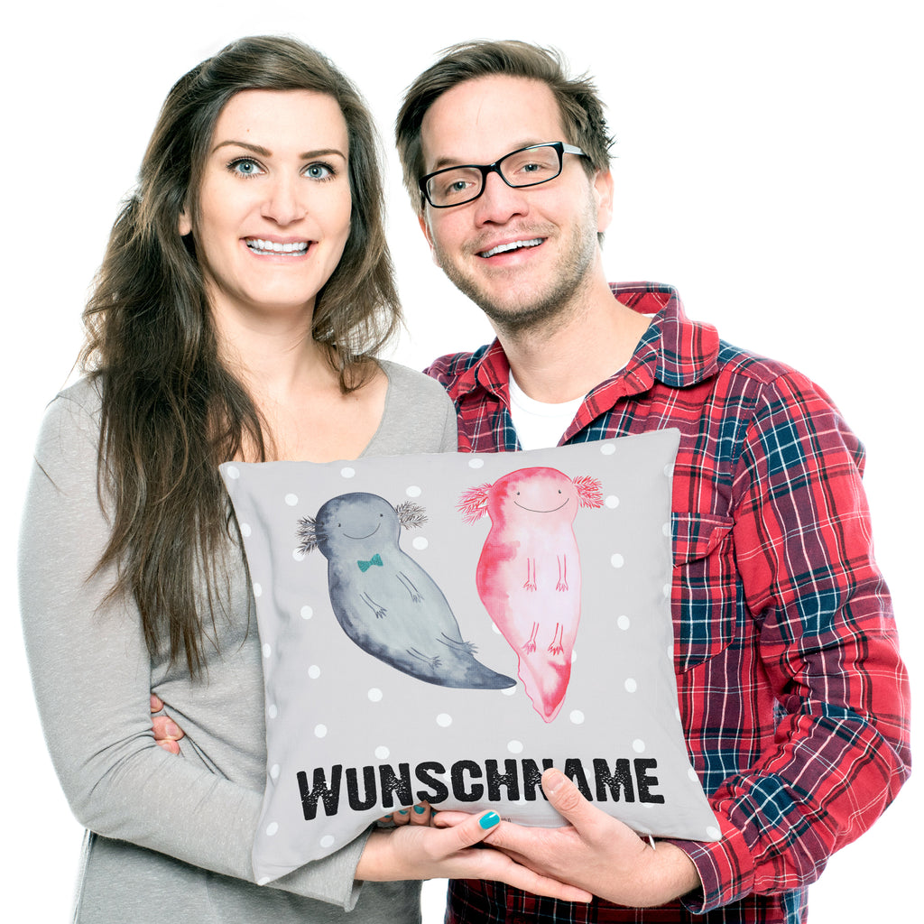 Personalisiertes Kissen Axolotl Axel+Lotte Kissen, personalisiert, Name, Wunschname, bedrucken, Kopfkissen, Axolotl, Molch, Axolot, Schwanzlurch, Lurch, Lurche, Liebe, große Liebe, Liebesbeweis, Freund, Verlobter, Ehemann, Jahrestag, Valentinstag