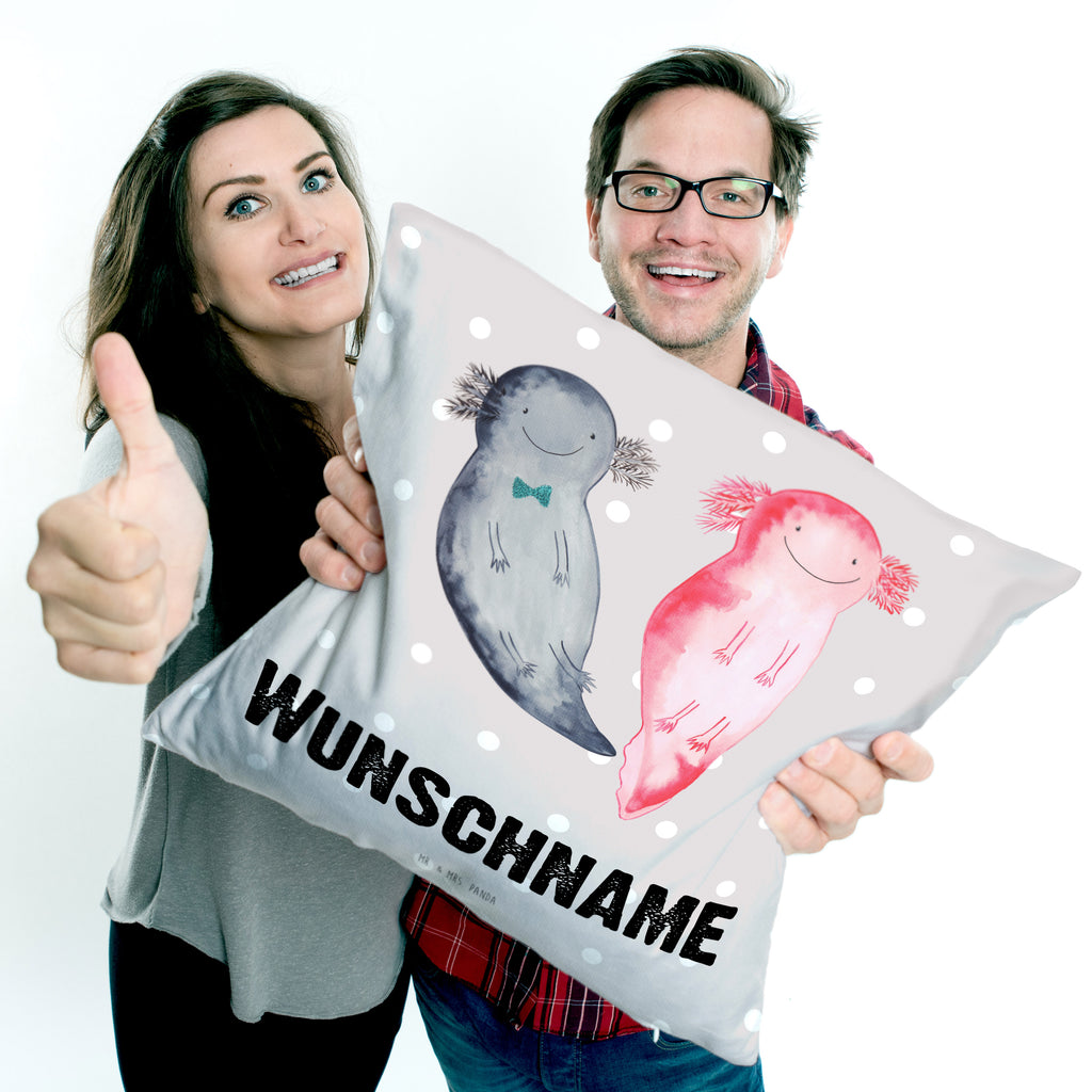 Personalisiertes Kissen Axolotl Axel+Lotte Kissen, personalisiert, Name, Wunschname, bedrucken, Kopfkissen, Axolotl, Molch, Axolot, Schwanzlurch, Lurch, Lurche, Liebe, große Liebe, Liebesbeweis, Freund, Verlobter, Ehemann, Jahrestag, Valentinstag