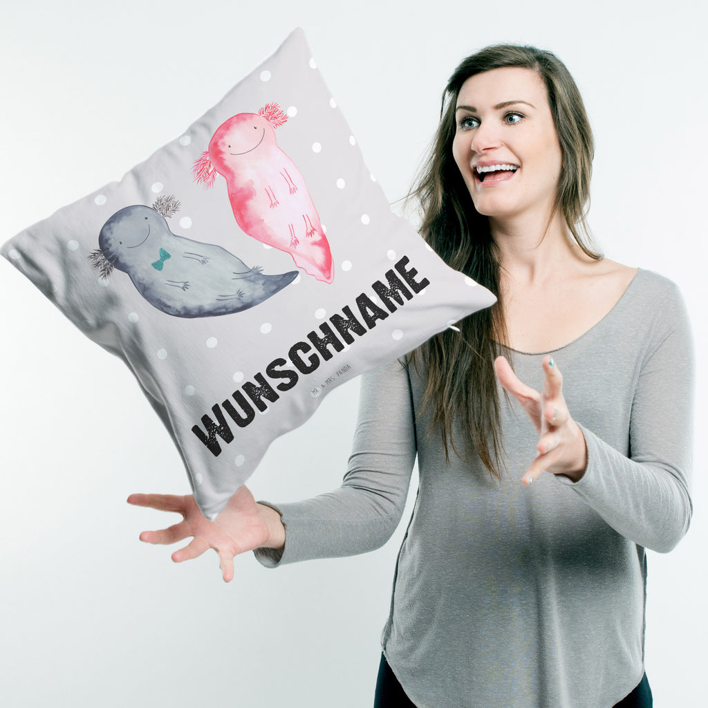Personalisiertes Kissen Axolotl Axel+Lotte Kissen, personalisiert, Name, Wunschname, bedrucken, Kopfkissen, Axolotl, Molch, Axolot, Schwanzlurch, Lurch, Lurche, Liebe, große Liebe, Liebesbeweis, Freund, Verlobter, Ehemann, Jahrestag, Valentinstag