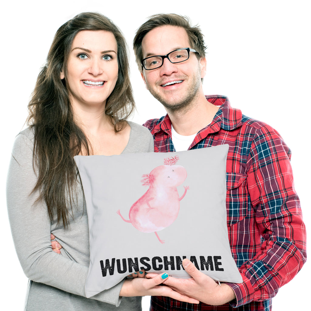 Personalisiertes Kissen Axolotl tanzt Kissen, personalisiert, Name, Wunschname, bedrucken, Kopfkissen, Axolotl, Molch, Axolot, Schwanzlurch, Lurch, Lurche, Dachschaden, Sterne, verrückt, Freundin, beste Freundin