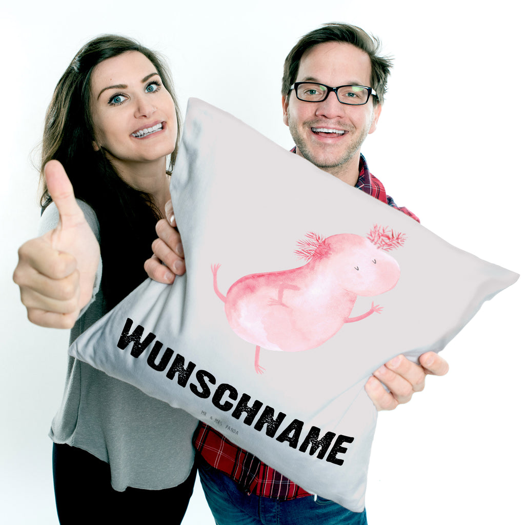 Personalisiertes Kissen Axolotl tanzt Kissen, personalisiert, Name, Wunschname, bedrucken, Kopfkissen, Axolotl, Molch, Axolot, Schwanzlurch, Lurch, Lurche, Dachschaden, Sterne, verrückt, Freundin, beste Freundin