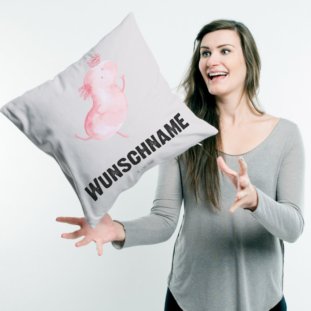 Personalisiertes Kissen Axolotl tanzt Kissen, personalisiert, Name, Wunschname, bedrucken, Kopfkissen, Axolotl, Molch, Axolot, Schwanzlurch, Lurch, Lurche, Dachschaden, Sterne, verrückt, Freundin, beste Freundin