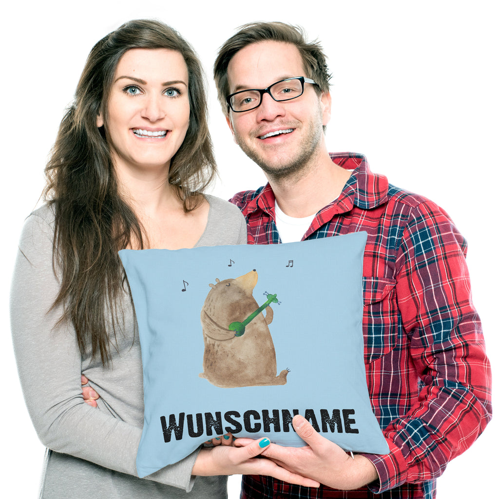 Personalisiertes Kissen Bär Gitarre Kissen, personalisiert, Name, Wunschname, bedrucken, Kopfkissen, Bär, Teddy, Teddybär