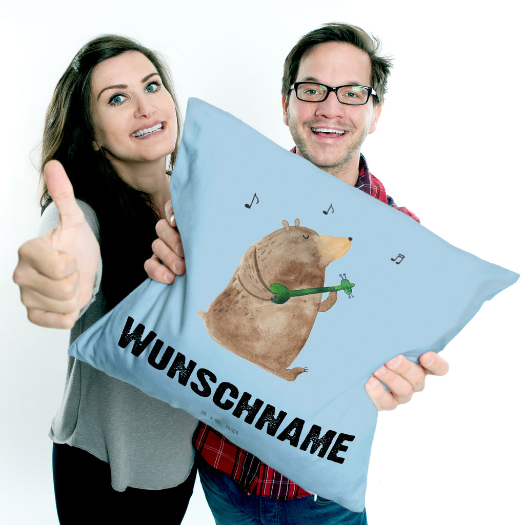 Personalisiertes Kissen Bär Gitarre Kissen, personalisiert, Name, Wunschname, bedrucken, Kopfkissen, Bär, Teddy, Teddybär