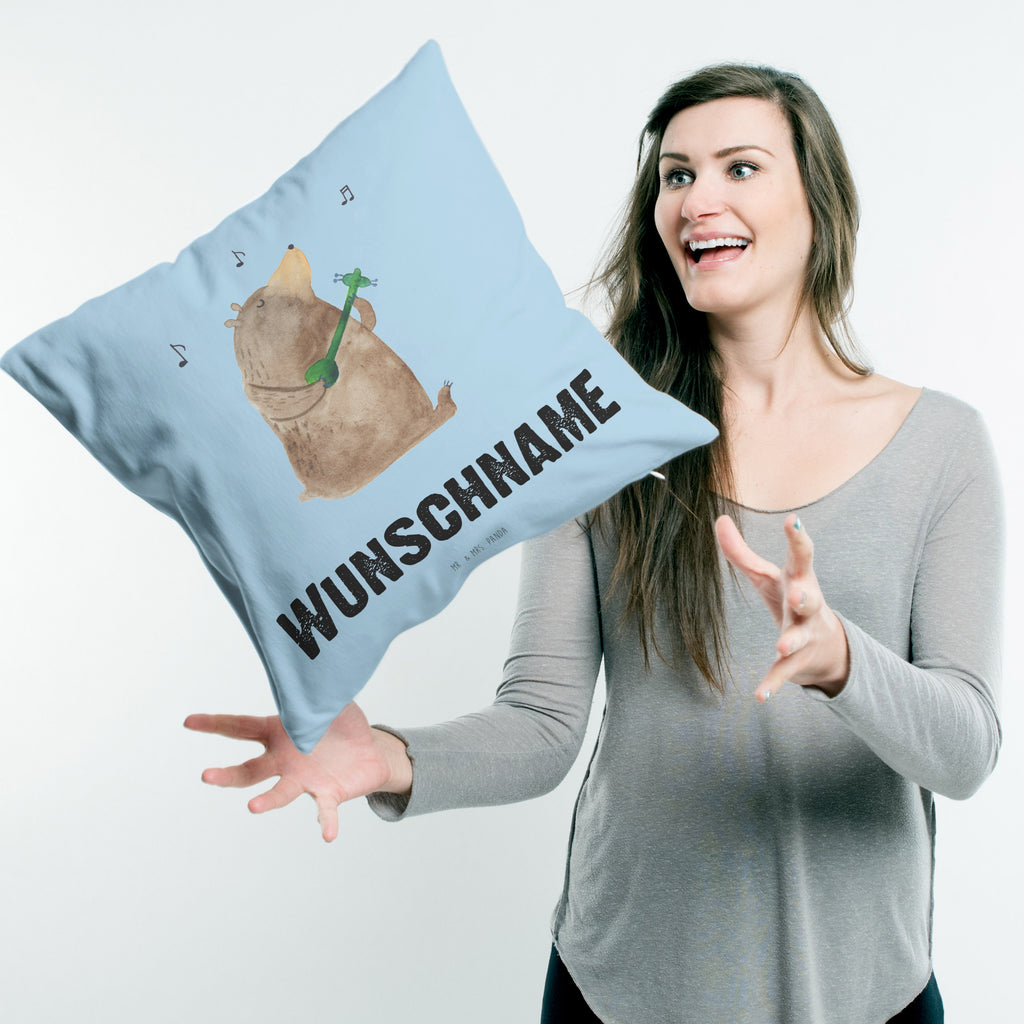 Personalisiertes Kissen Bär Gitarre Kissen, personalisiert, Name, Wunschname, bedrucken, Kopfkissen, Bär, Teddy, Teddybär