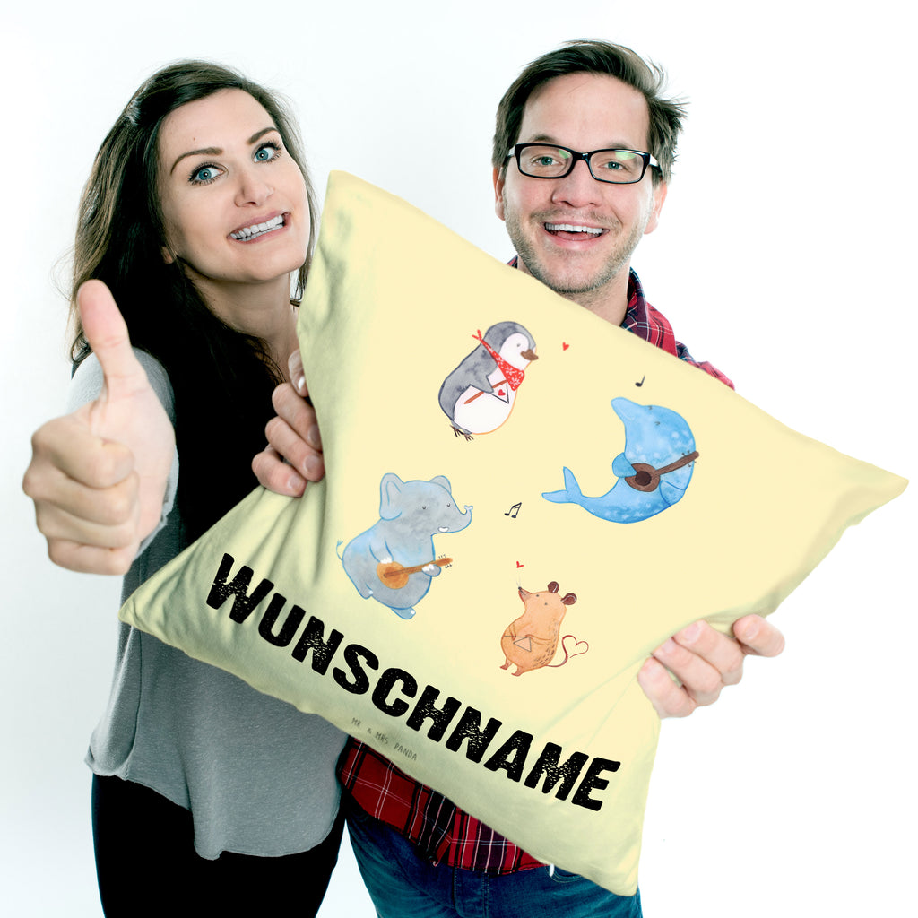 Personalisiertes Kissen Big Band Kissen, personalisiert, Name, Wunschname, bedrucken, Kopfkissen, süße Tiermotive, gute Laune, lustige Sprüche, Tiere, Hund, Pinguin, Maus, Elefant, Delfin, Gitarre, Band, Triangel, Musikanten, Musik