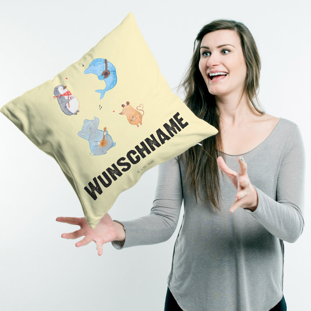 Personalisiertes Kissen Big Band Kissen, personalisiert, Name, Wunschname, bedrucken, Kopfkissen, süße Tiermotive, gute Laune, lustige Sprüche, Tiere, Hund, Pinguin, Maus, Elefant, Delfin, Gitarre, Band, Triangel, Musikanten, Musik