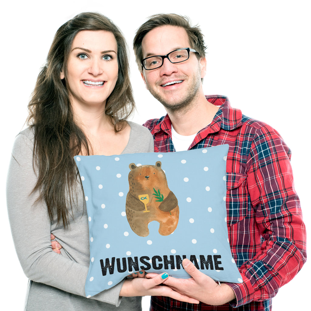 Personalisiertes Kissen Konfirmation-Bär Kissen, personalisiert, Name, Wunschname, bedrucken, Kopfkissen, Bär, Teddy, Teddybär, Konfirmation, Kirche, evangelisch, Gottesdienst